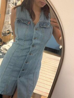 Light Blue Denim Button-Down Women's Dress - Subway